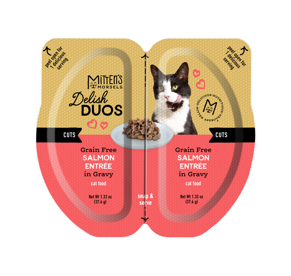 Mitten's Morsels Delish Duos Grain Free Cuts in Gravy Wet Cat Food, Salmon Entrée, 2.64 Ounces