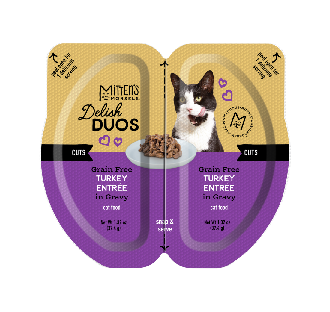Mitten's Morsels Delish Duos Grain Free Cuts in Gravy Wet Cat Food, Turkey Entrée, 2.64 Ounces