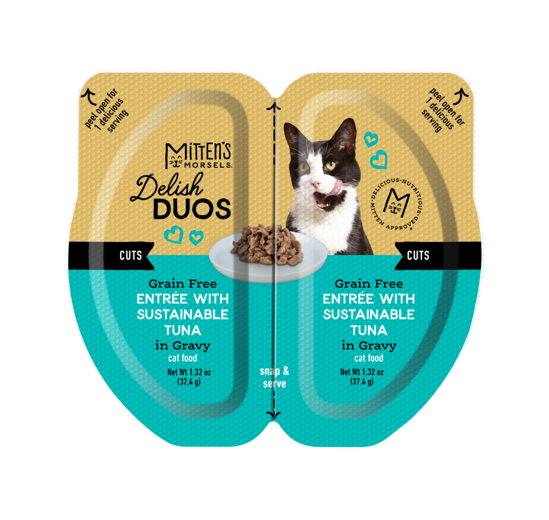 Mitten's Morsels Delish Duos Grain Free Cuts in Gravy Wet Cat Food, Tuna Entrée, 2.64 Ounces