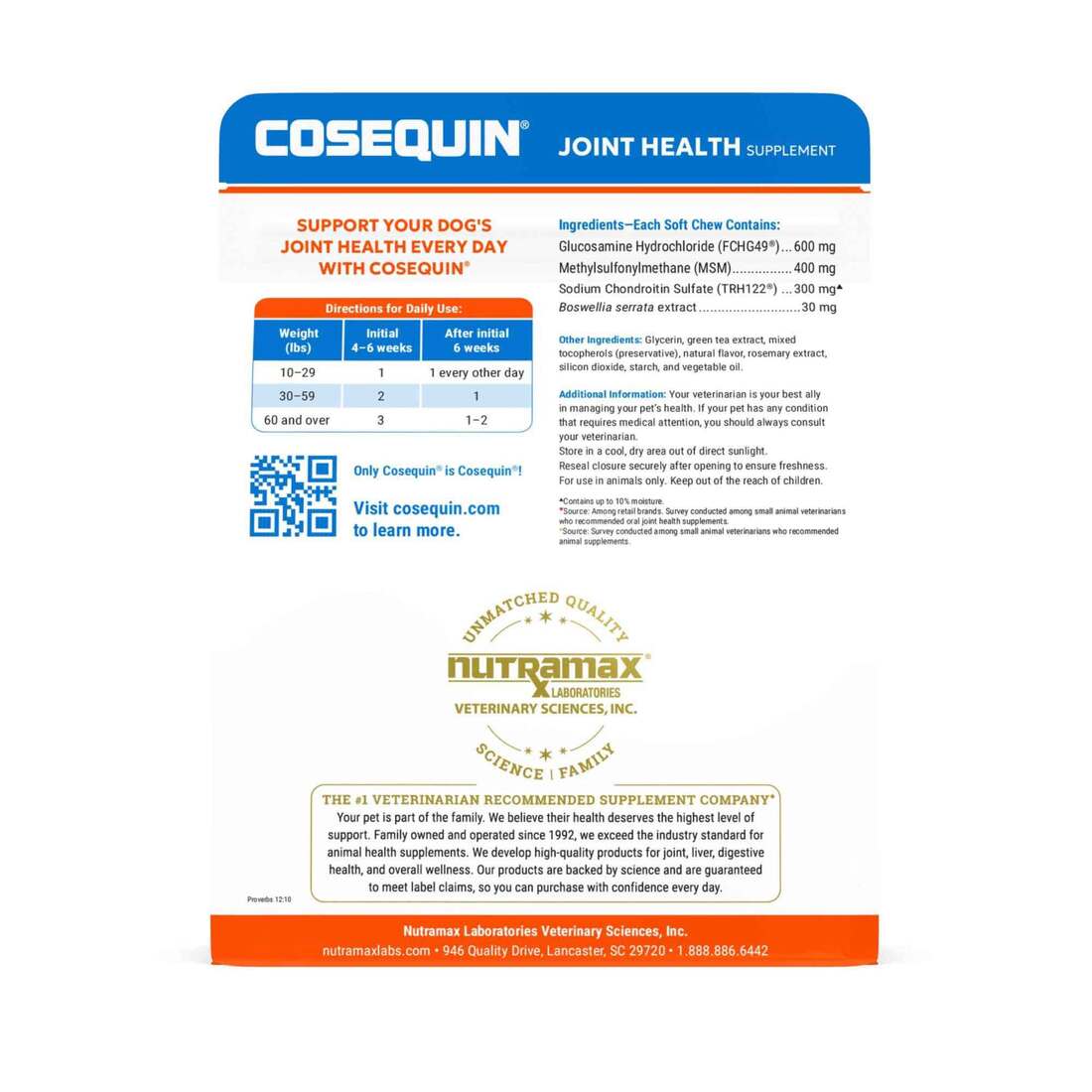 Nutramax Cosequin Maximum Strength Joint Health Supplement Soft Chews for Dogs, 60 Count