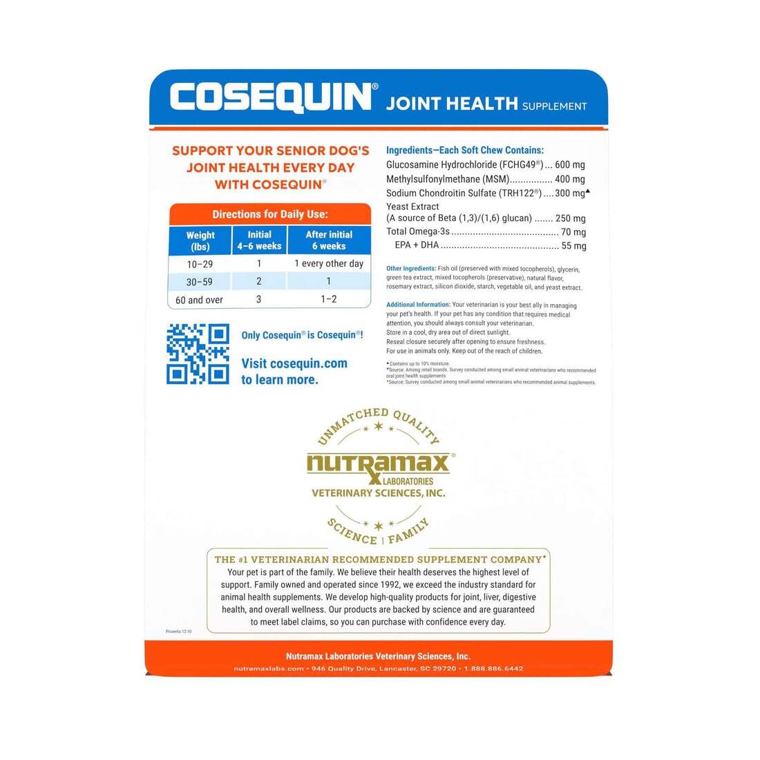 Nutramax Cosequin Senior Joint Health Supplement for Senior Dogs, 60 Soft Chews
