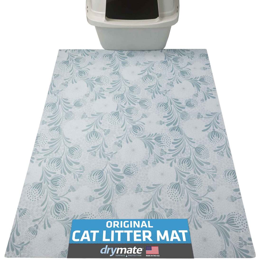 Drymate Cat Litter Mat , Light Blue Floral, 29" x 36"
