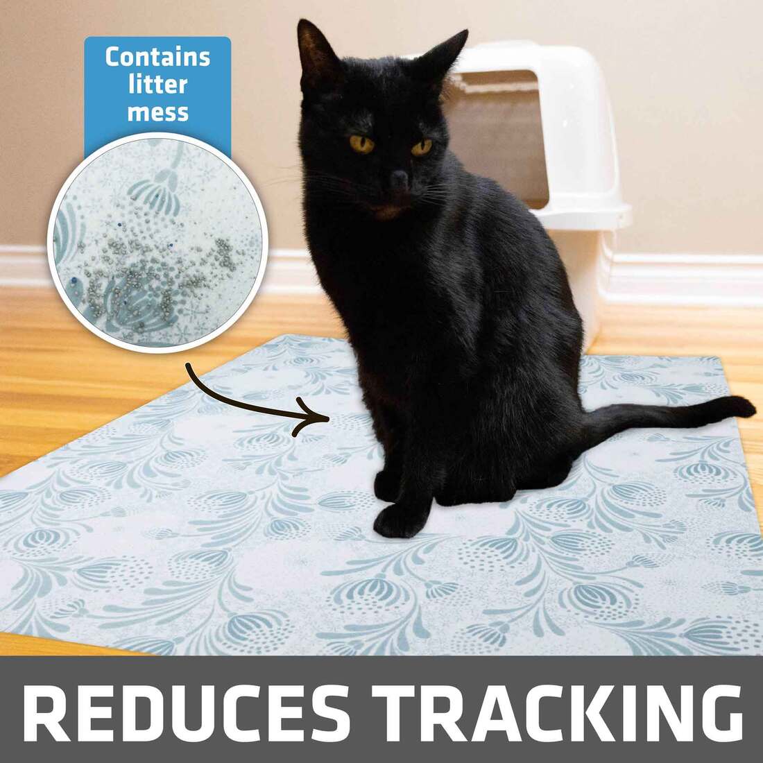 Drymate Cat Litter Mat , Light Blue Floral, 29" x 36"