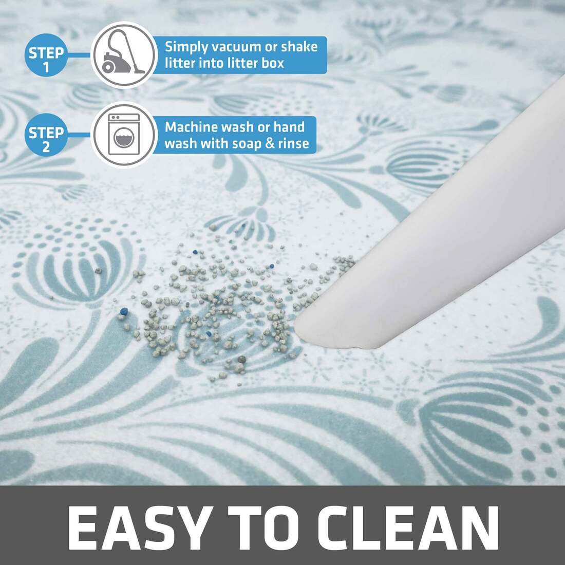 Drymate Cat Litter Mat , Light Blue Floral, 29" x 36"