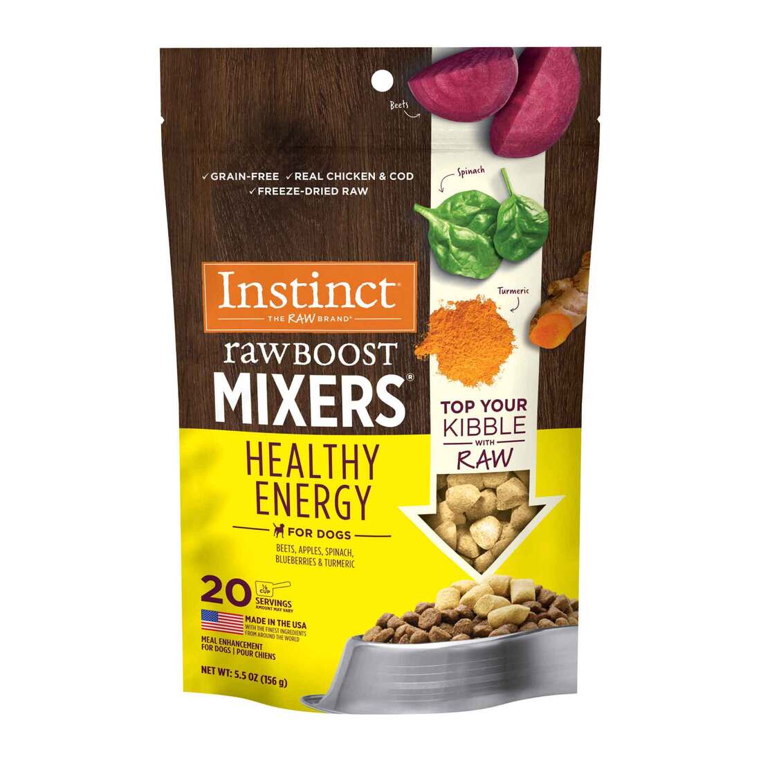 Instinct Raw Boost Mixers Healthy Energy Freeze-Dried Dog Food Topper, 5.5 Ounce Bag
