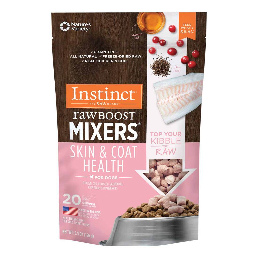 Instinct Freeze-Dried Raw Boost Mixers Grain-Free Skin & Coat Health Recipe Dog Food Topper, 5.5 Oun