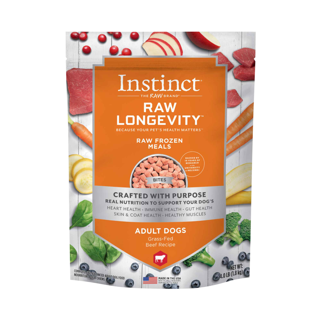 Instinct Raw Longevity Adult Frozen Beef Bites Dog Food, 4 Pound Bag - Not Available For Delivery