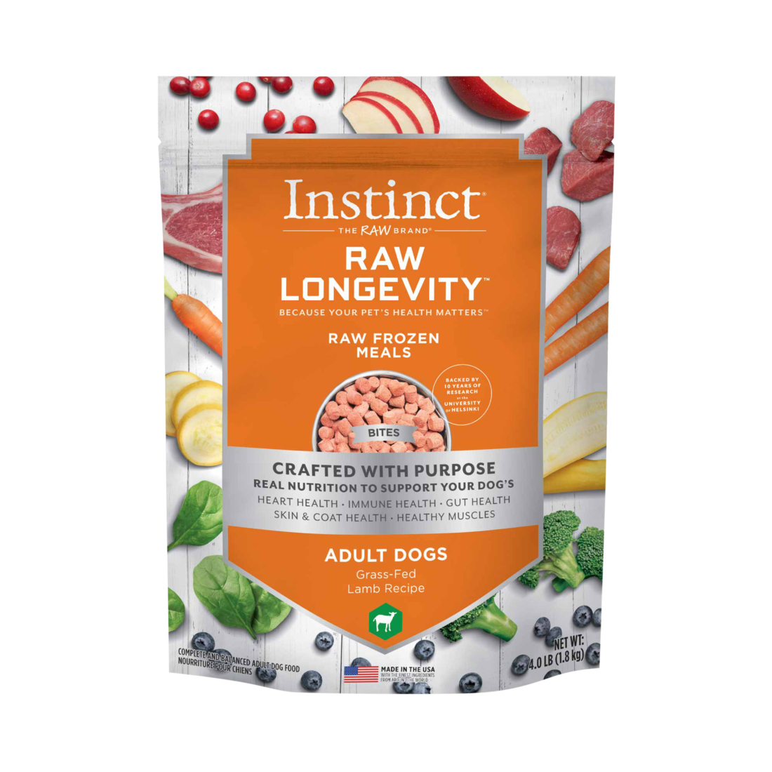 Instinct Raw Longevity Adult Frozen Lamb Bites Dog Food, 4 Pound Bag - Not Available For Delivery