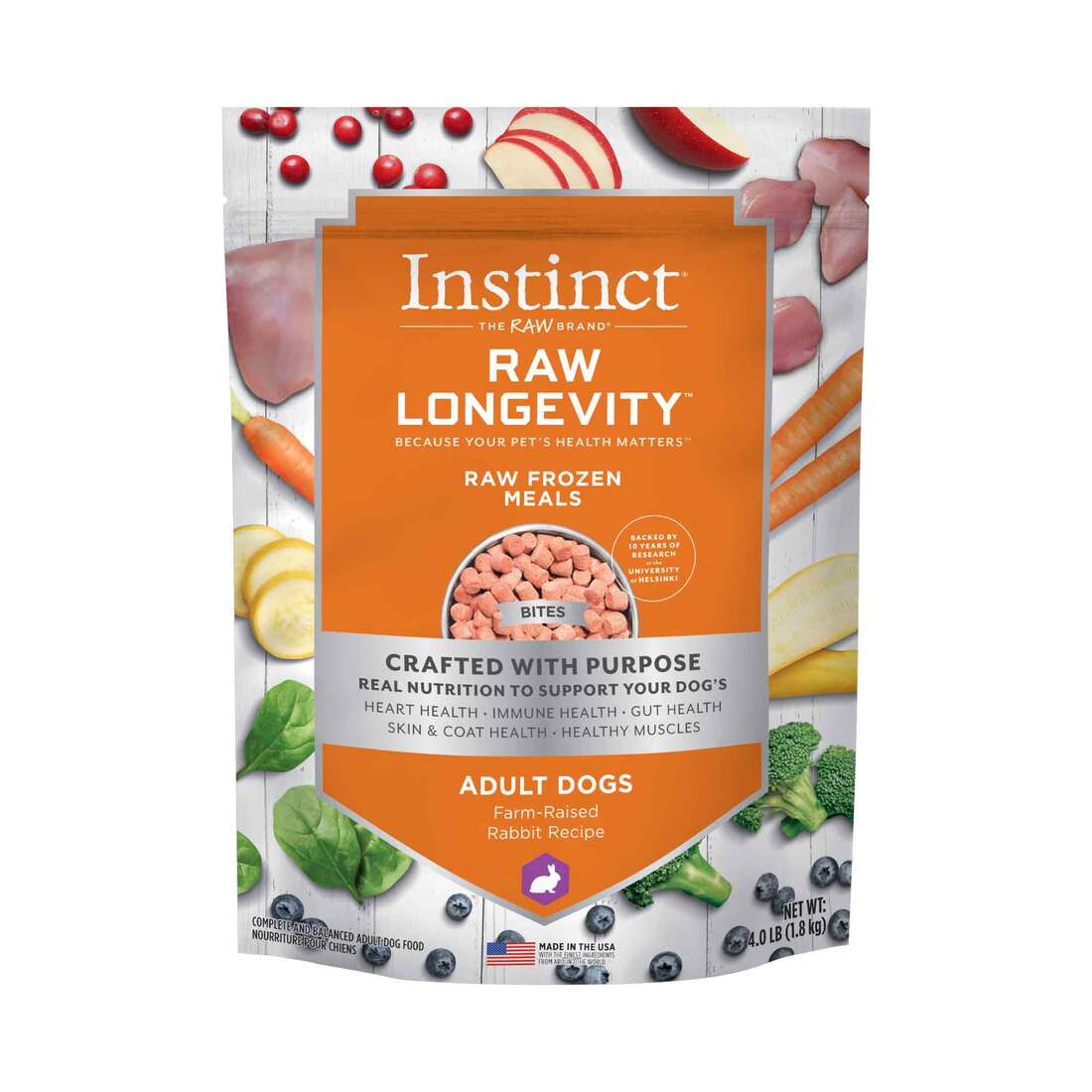 Instinct Raw Longevity Adult Frozen Rabbit Bites Dog Food, 4 Pound Bag - Not Available for Delivery