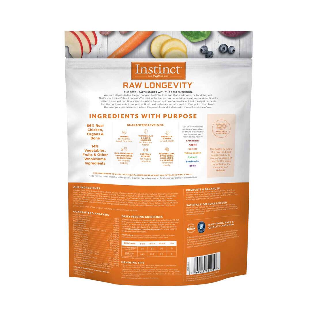 Instinct Raw Longevity Adult Ages 7+ Frozen Chicken Bites Dog Food, 4 Pound Bag - Not Available For 