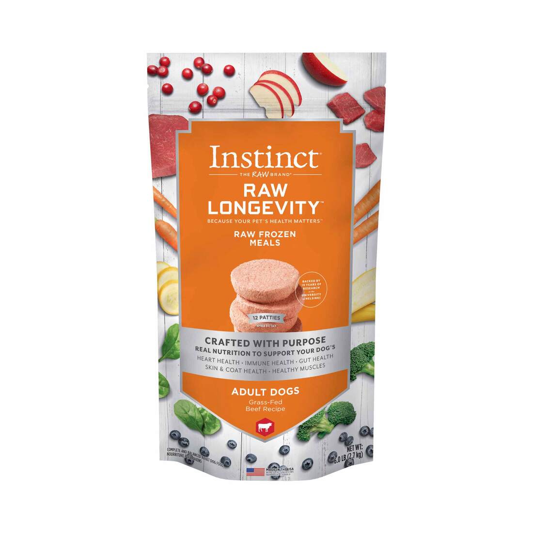 Instinct Raw Longevity Adult Frozen Beef Patties Dog Food, 6 Pound Bag - Not Available For Delivery