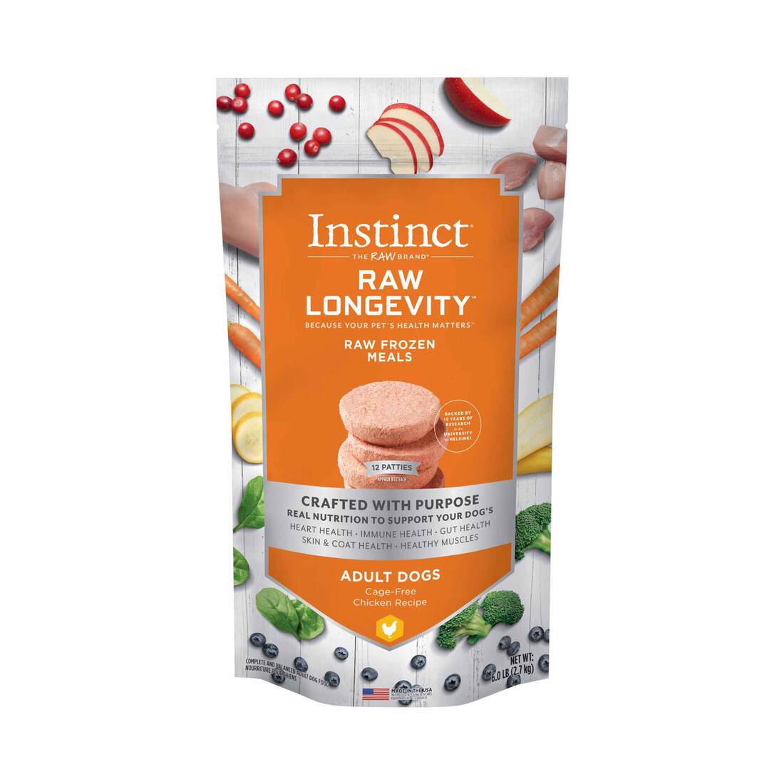 Instinct Raw Longevity Adult Frozen Chicken Patties Dog Food, 6 Pound Bag - Not Available For Delive
