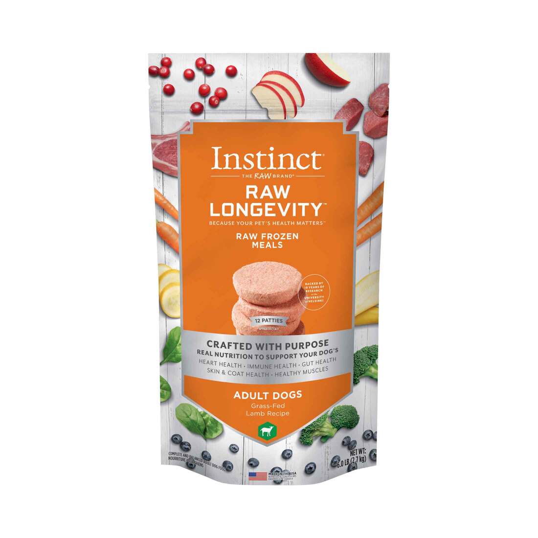 Instinct Frozen Longevity Raw Grass Fed Dog Food, Lamb, 6 Pounds - Not Available for Delivery