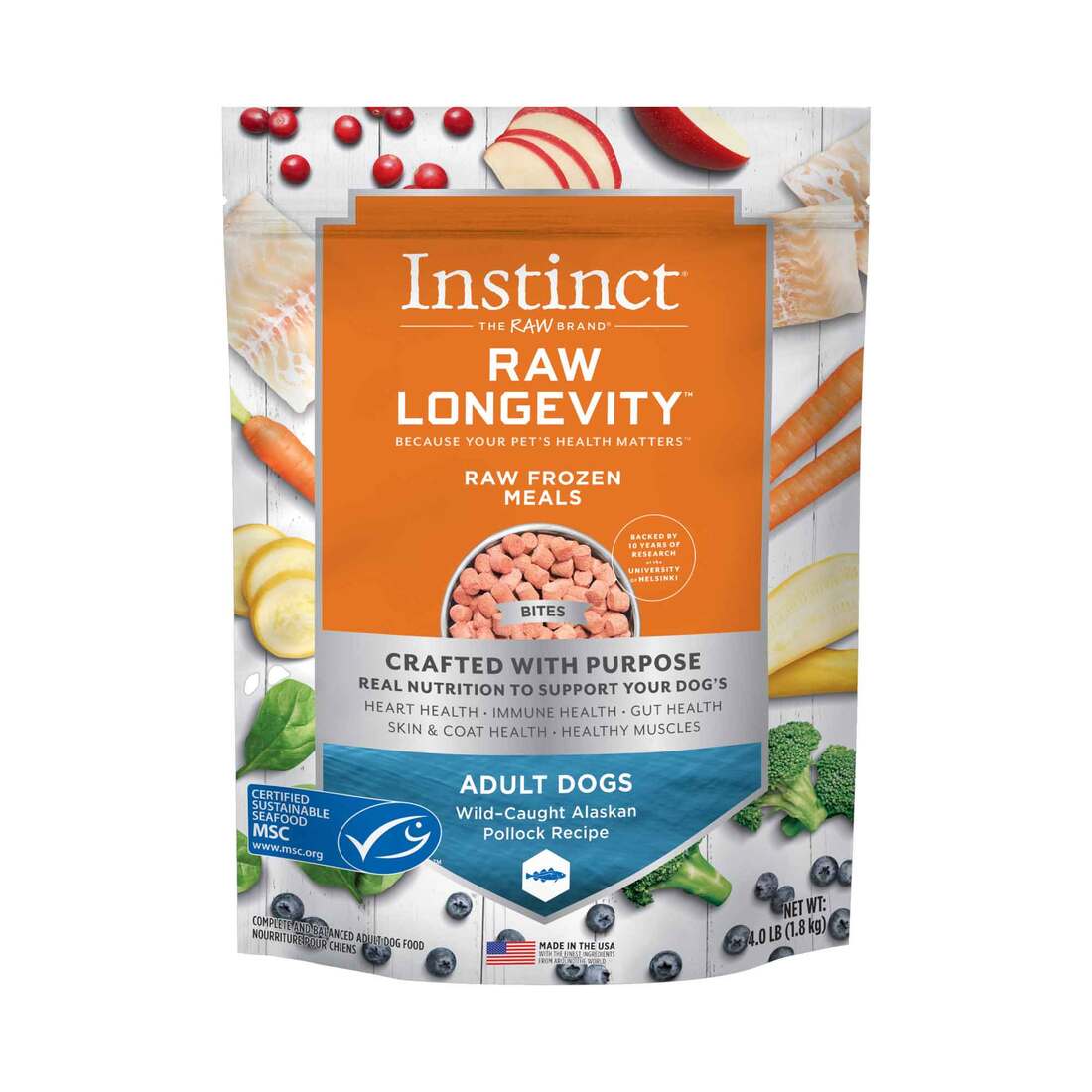 Instinct Raw Longevity Adult Frozen Pollock Bites Dog Food, 4 Pounds - Not Available for Delivery