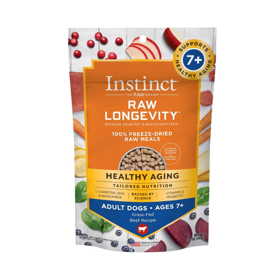 Instinct Raw Longevity Adult Ages 7+ Freeze-Dried Beef Bites Dog Food, 5 Ounce Bag