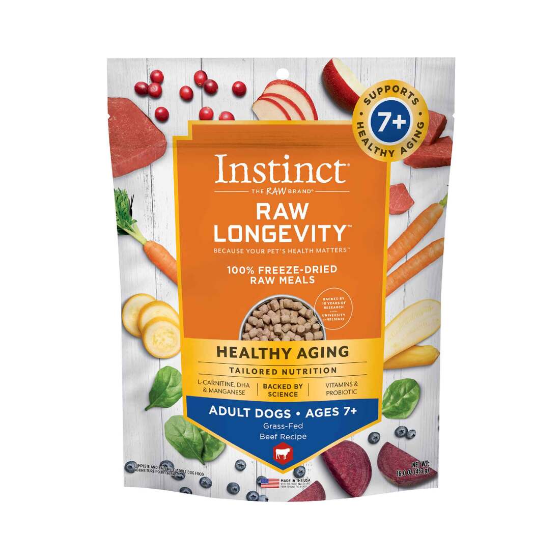 Instinct Raw Longevity Adult Ages 7+ Freeze-Dried Beef Bites Dog Food, 16 Ounce Bag