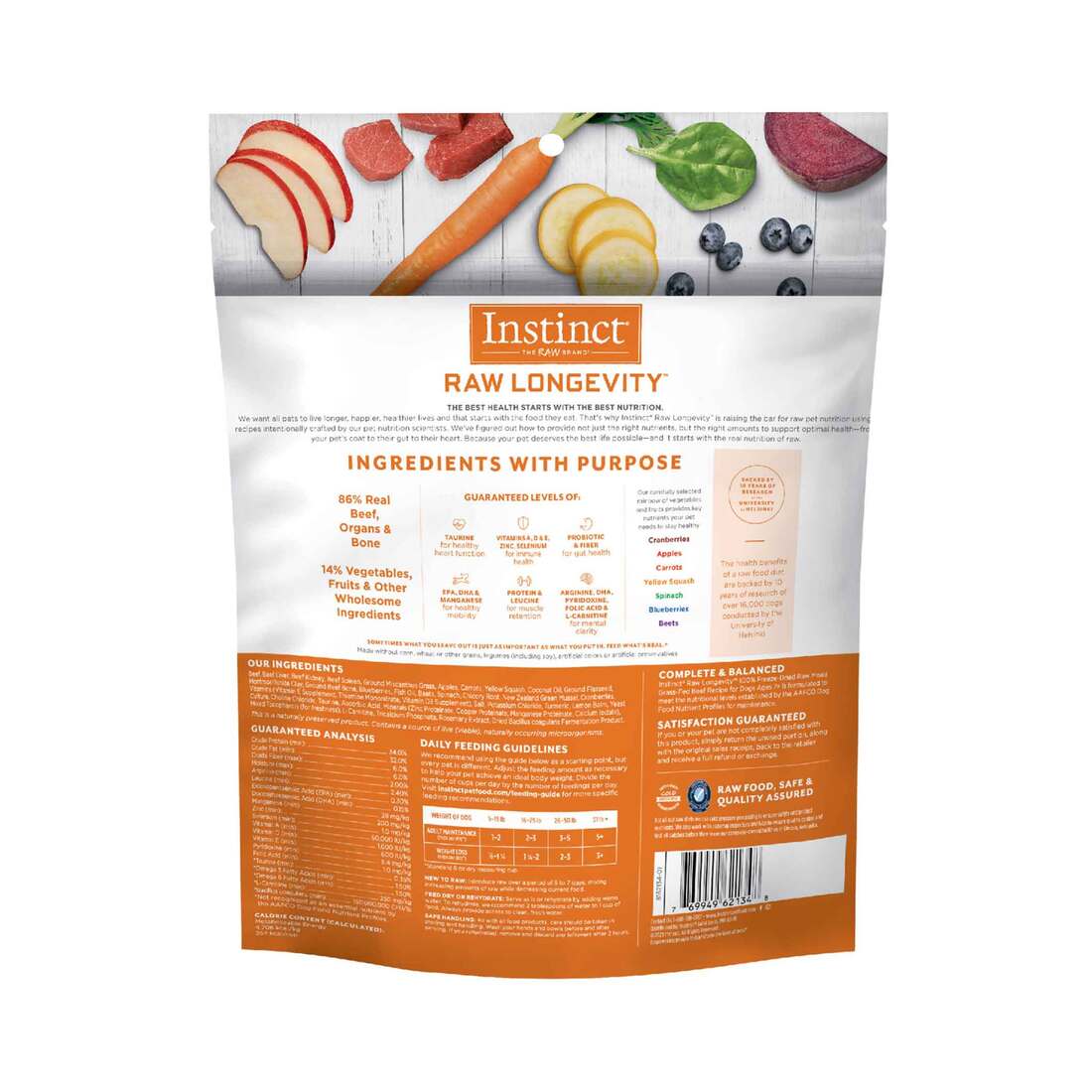 Instinct Raw Longevity Adult Ages 7+ Freeze-Dried Beef Bites Dog Food, 16 Ounce Bag