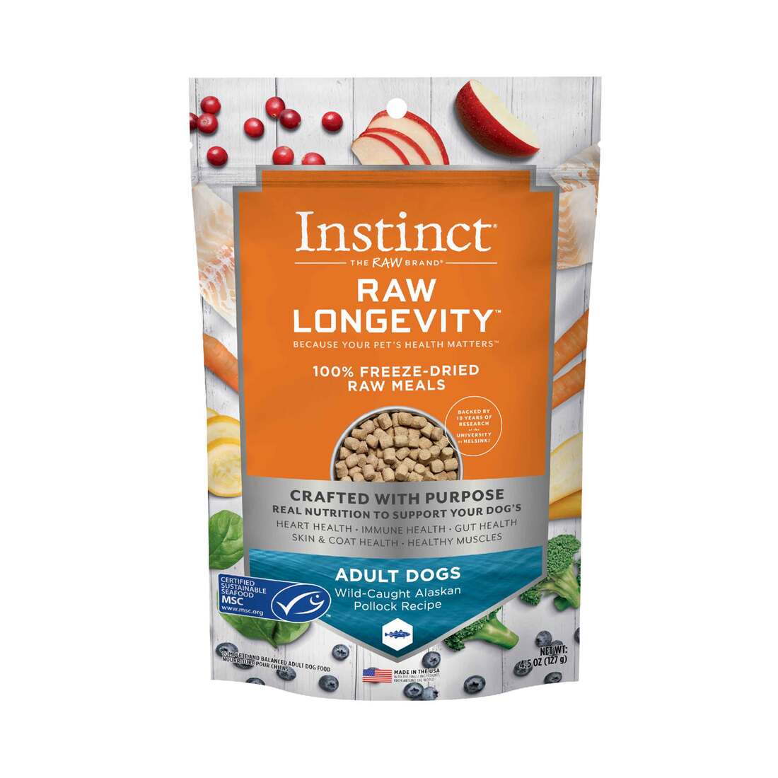 Instinct Raw Longevity Adult Freeze-Dried Pollock Bites Dog Food, 4.5 Ounce Bag