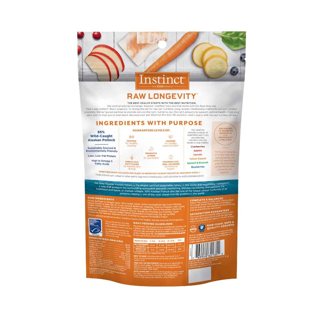 Instinct Raw Longevity Adult Freeze-Dried Pollock Bites Dog Food, 4.5 Ounce Bag