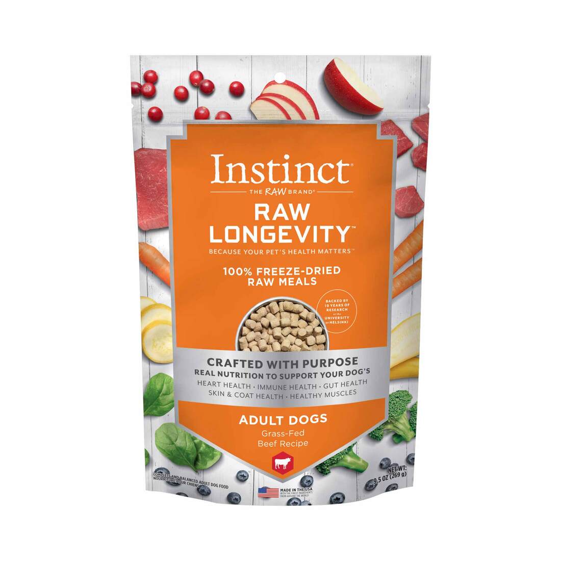 Instinct Raw Longevity Adult Freeze-Dried Beef Bites Dog Food, 9.5 Ounce Bag
