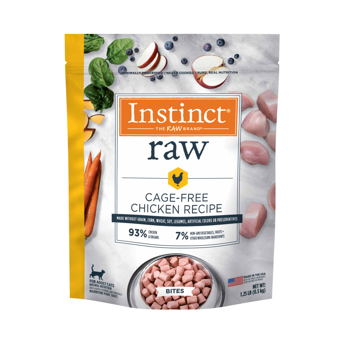 Instinct Frozen Raw Bites Grain-Free Cage-Free Chicken Recipe Cat Food, 1.25 Pound Bag - Not Availab