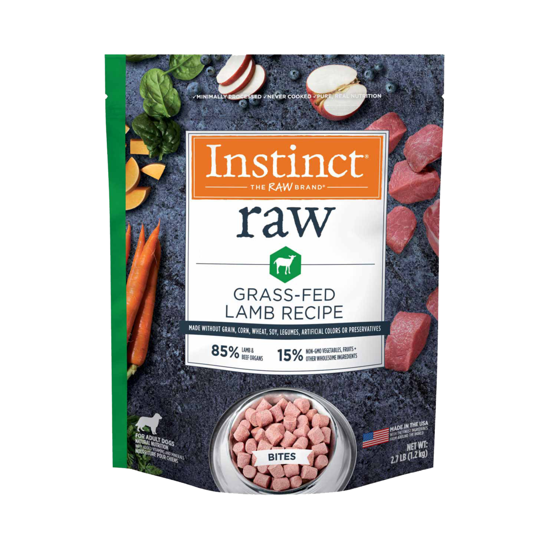Instinct Dog Food Frozen Raw Bite Grain Free Grass Fed Lamb, 2.7 Pounds - Not Available For Delivery
