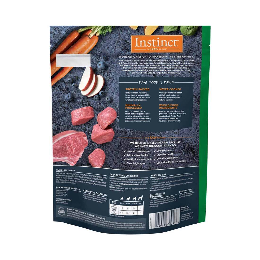 Instinct Dog Food Frozen Raw Bite Grain Free Grass Fed Lamb, 2.7 Pounds - Not Available For Delivery