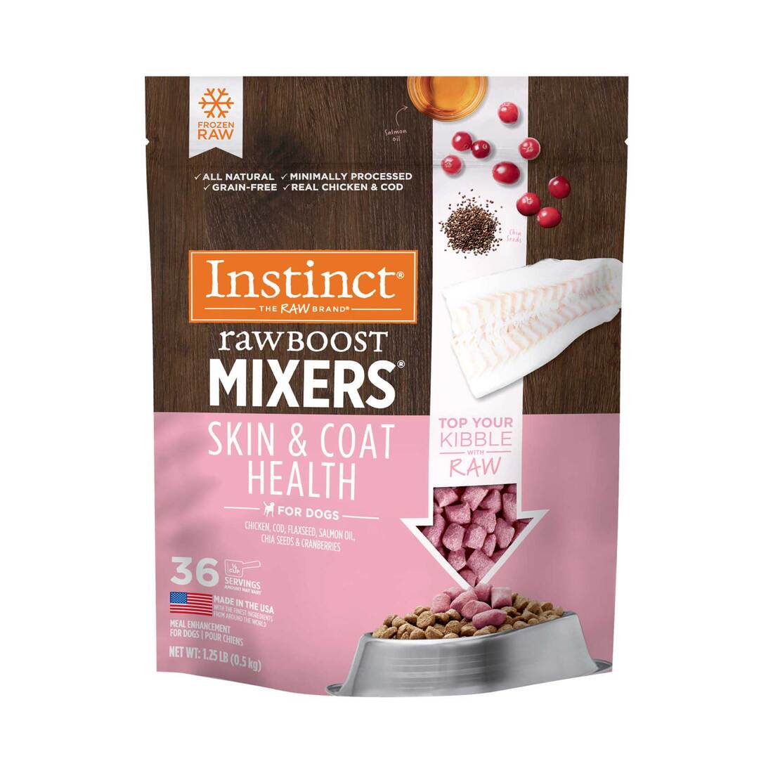 Instinct Dog Food Frozen Raw Boost Grain Free Skin and Coat Topper Dog Food, 1.25 Pounds - Not Avail