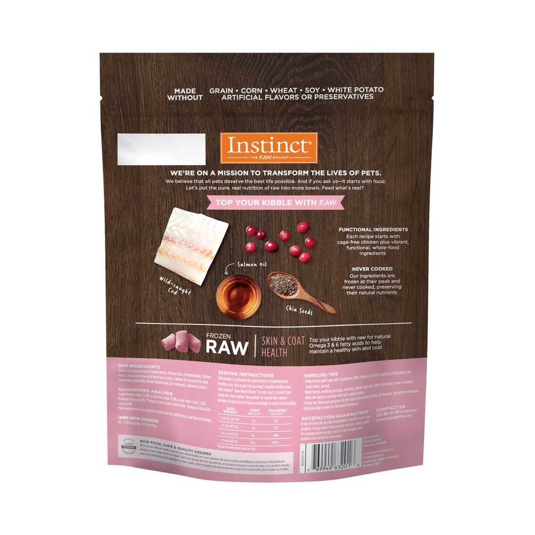 Instinct Dog Food Frozen Raw Boost Grain Free Skin and Coat Topper Dog Food, 1.25 Pounds - Not Avail