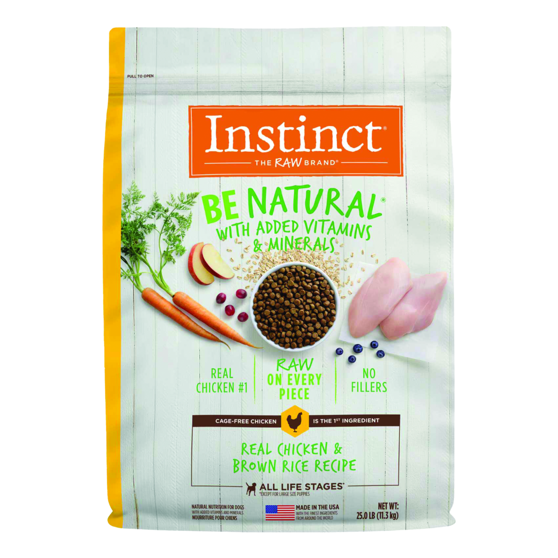 Instinct Be Natural Real Chicken & Brown Rice Recipe Freeze-Dried Raw Coated Dry Dog Food, 25 Pound 