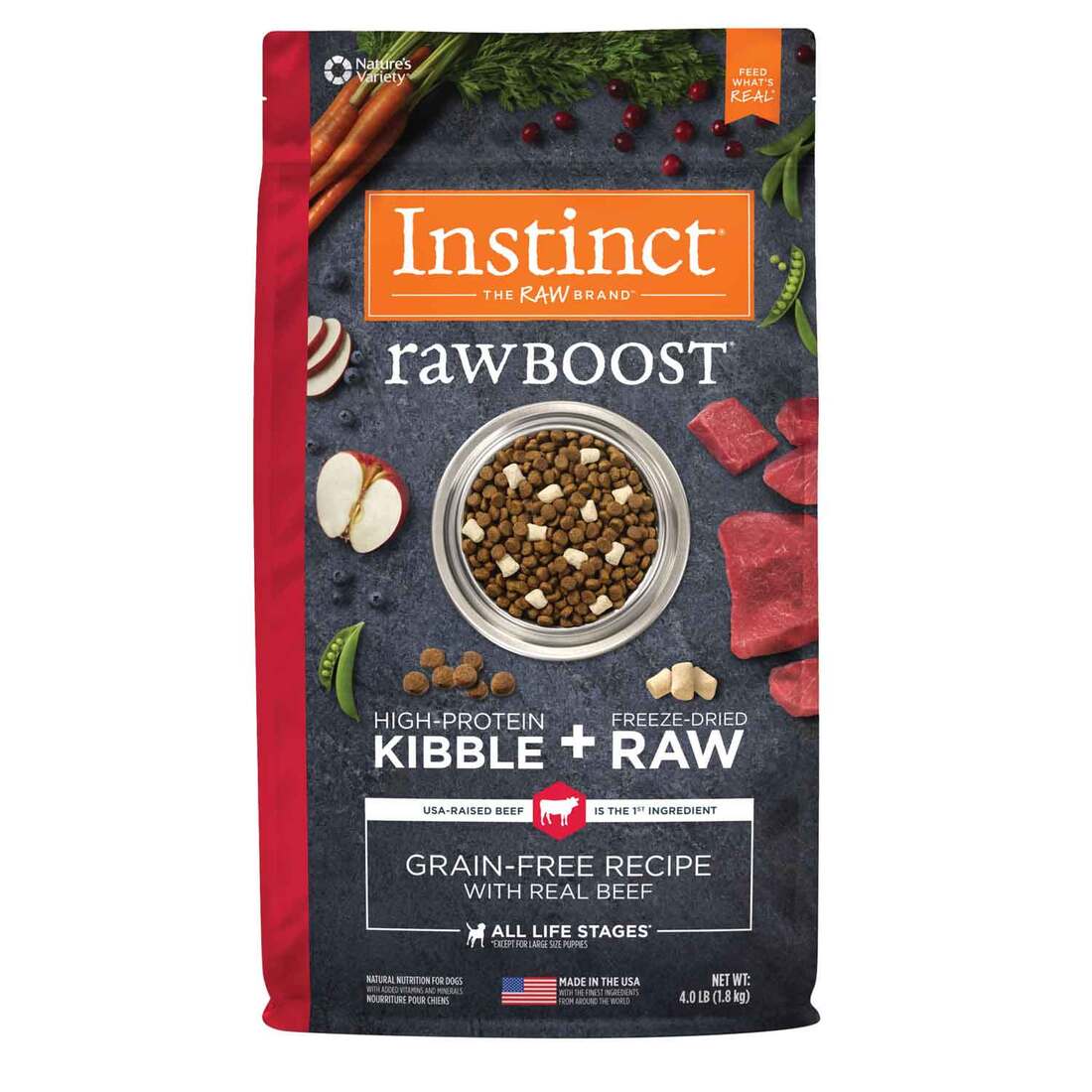 Instinct Raw Boost Grain-Free Recipe with Real Beef Dry Dog Food with Freeze-Dried Raw Pieces, 4 Pou