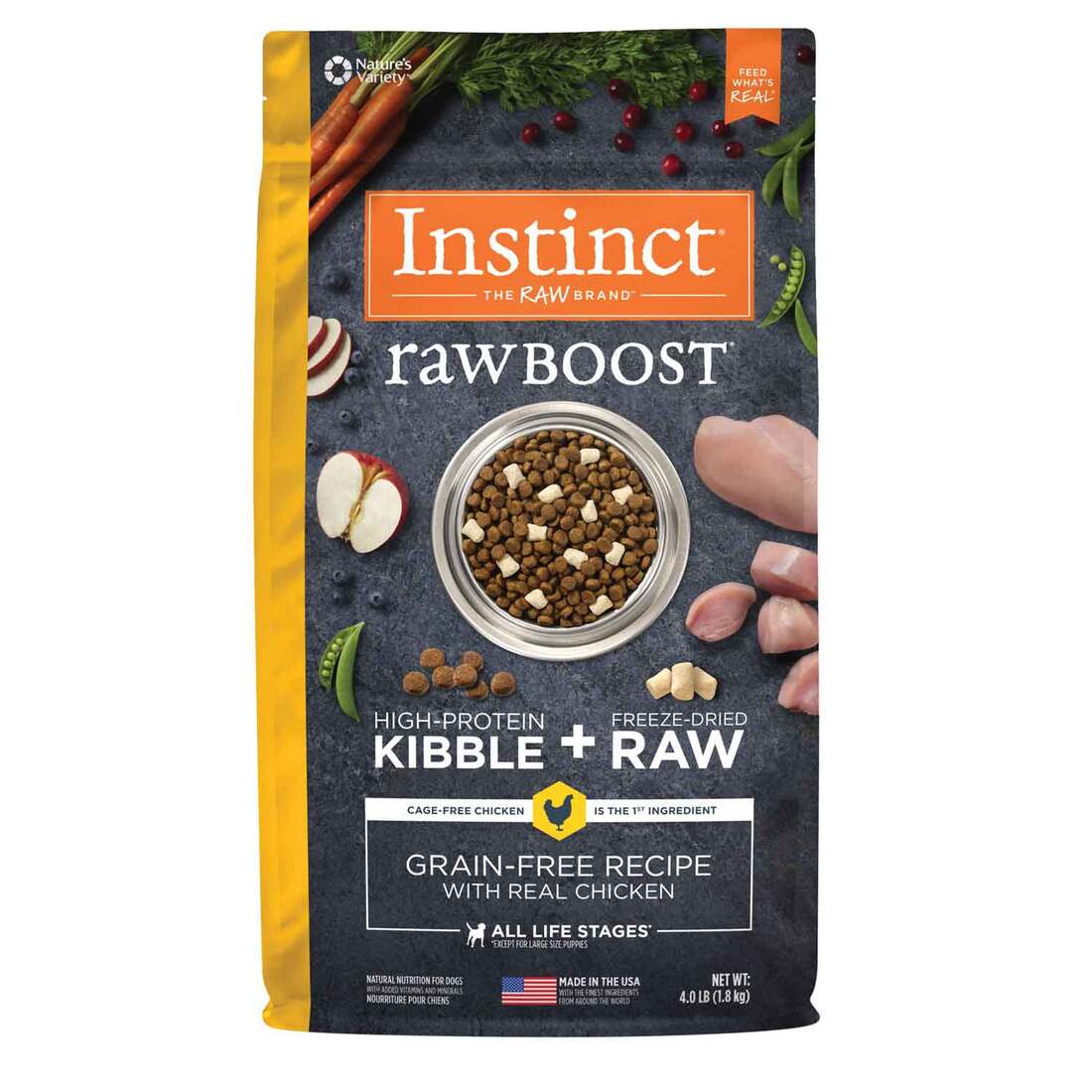 Instinct Raw Boost Grain-Free Recipe with Real Chicken Dry Dog Food with Freeze-Dried Raw Pieces, 4 
