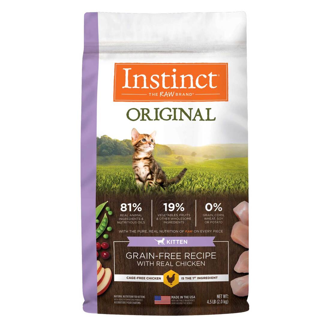 Instinct Original Kitten Grain-Free Recipe with Real Chicken Freeze-Dried Raw Coated Dry Cat Food, 4