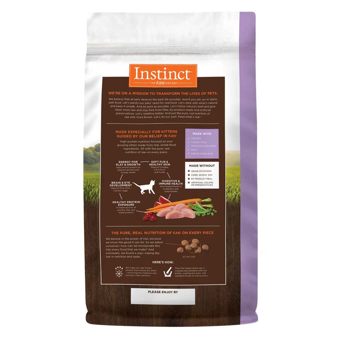 Instinct Original Kitten Grain-Free Recipe with Real Chicken Freeze-Dried Raw Coated Dry Cat Food, 4