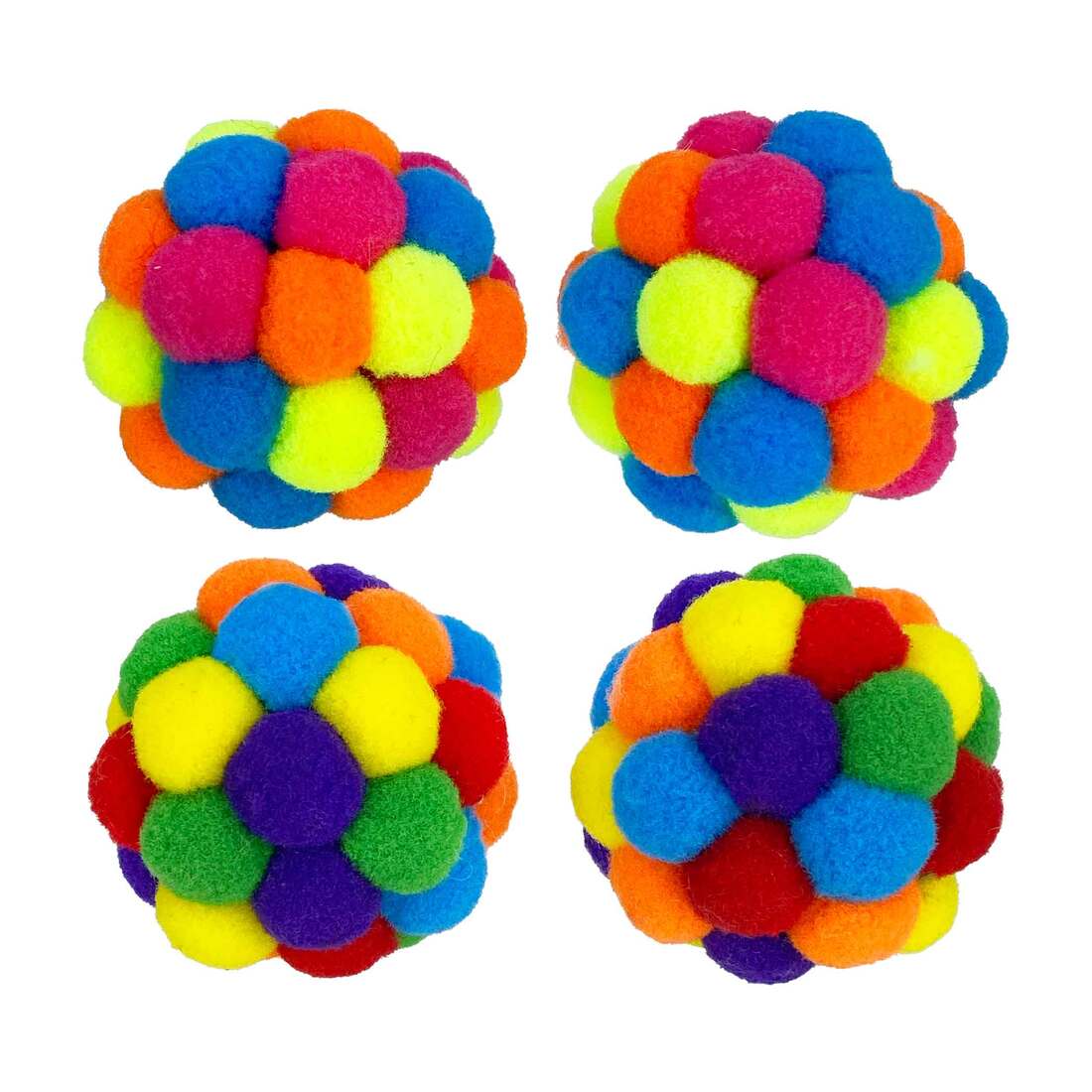 Multipet Pom Pom Ball With Rattle Cat Toy, Assorted, 2 Count