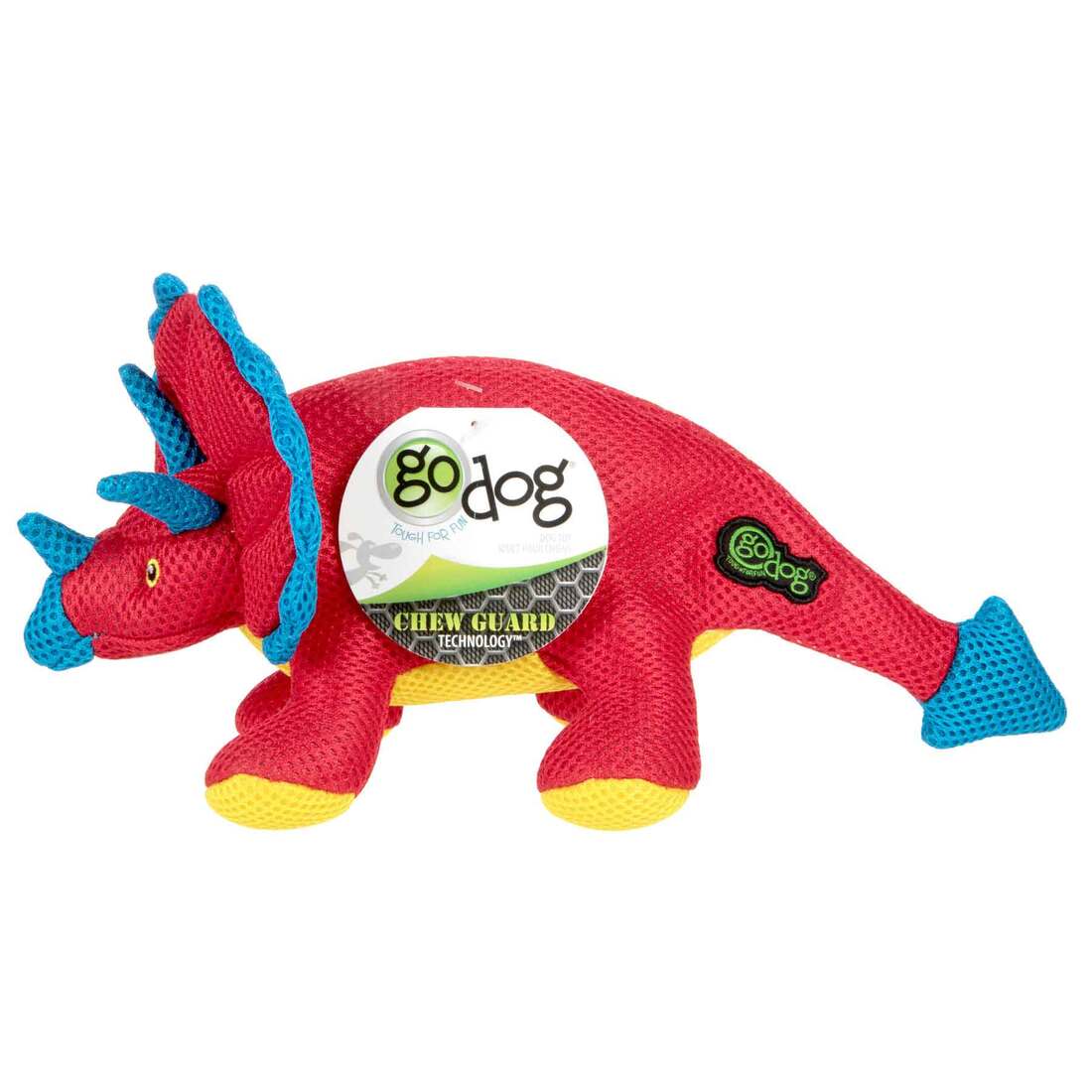 goDog Double Chew Guard Technology Dino Frills Squeaky Plush Dog Toy, Red, Small
