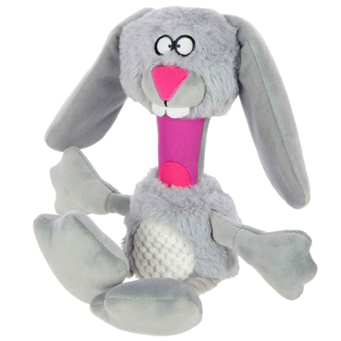 goDog Multi Tugs Rabbit Squeaky Plush & Rope Dog Toy With Chew Guard Technology, Grey, Small