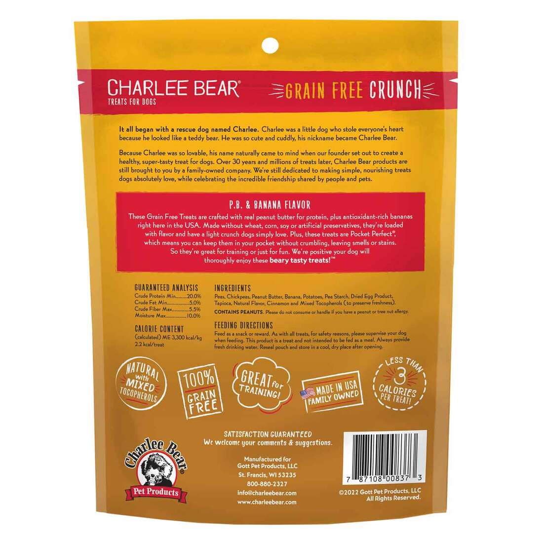 Charlee Bear Crunch Dog Treat, Peanut Butter and Banana, 8 Ounces
