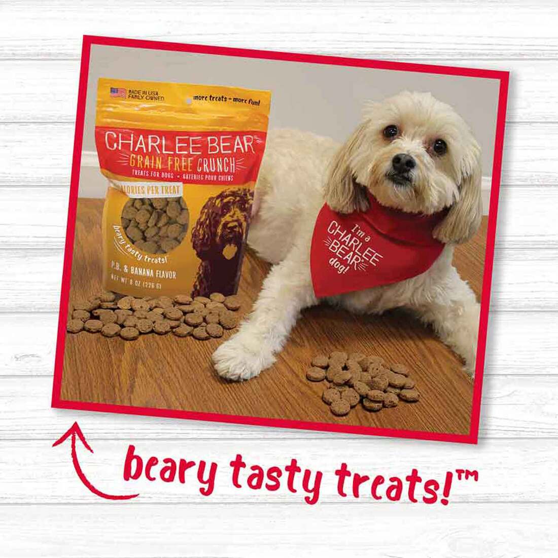 Charlee Bear Crunch Dog Treat, Peanut Butter and Banana, 8 Ounces