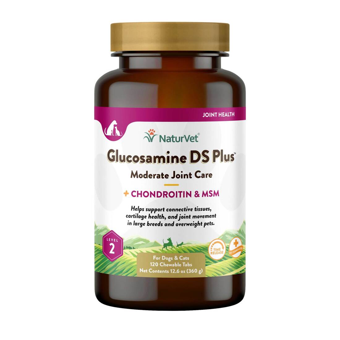 NaturVet Glucosamine DS Plus Level 2 Moderate Joint Care Time Release, Chewable Tablets for Dogs, 12