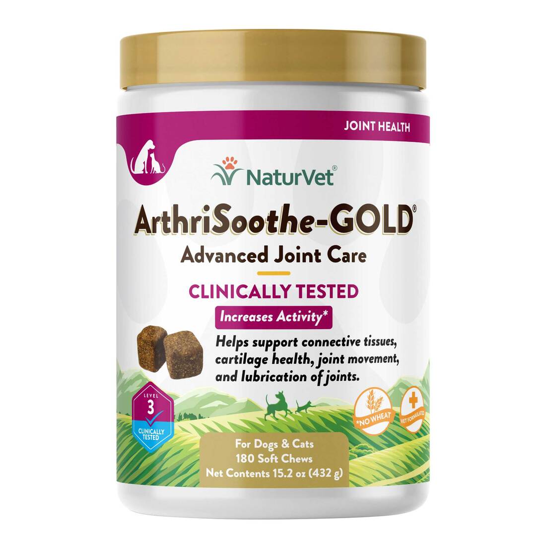 NaturVet Clinically Tested ArthriSoothe Gold Level 3 Joint Care Soft Chew, 180 Count