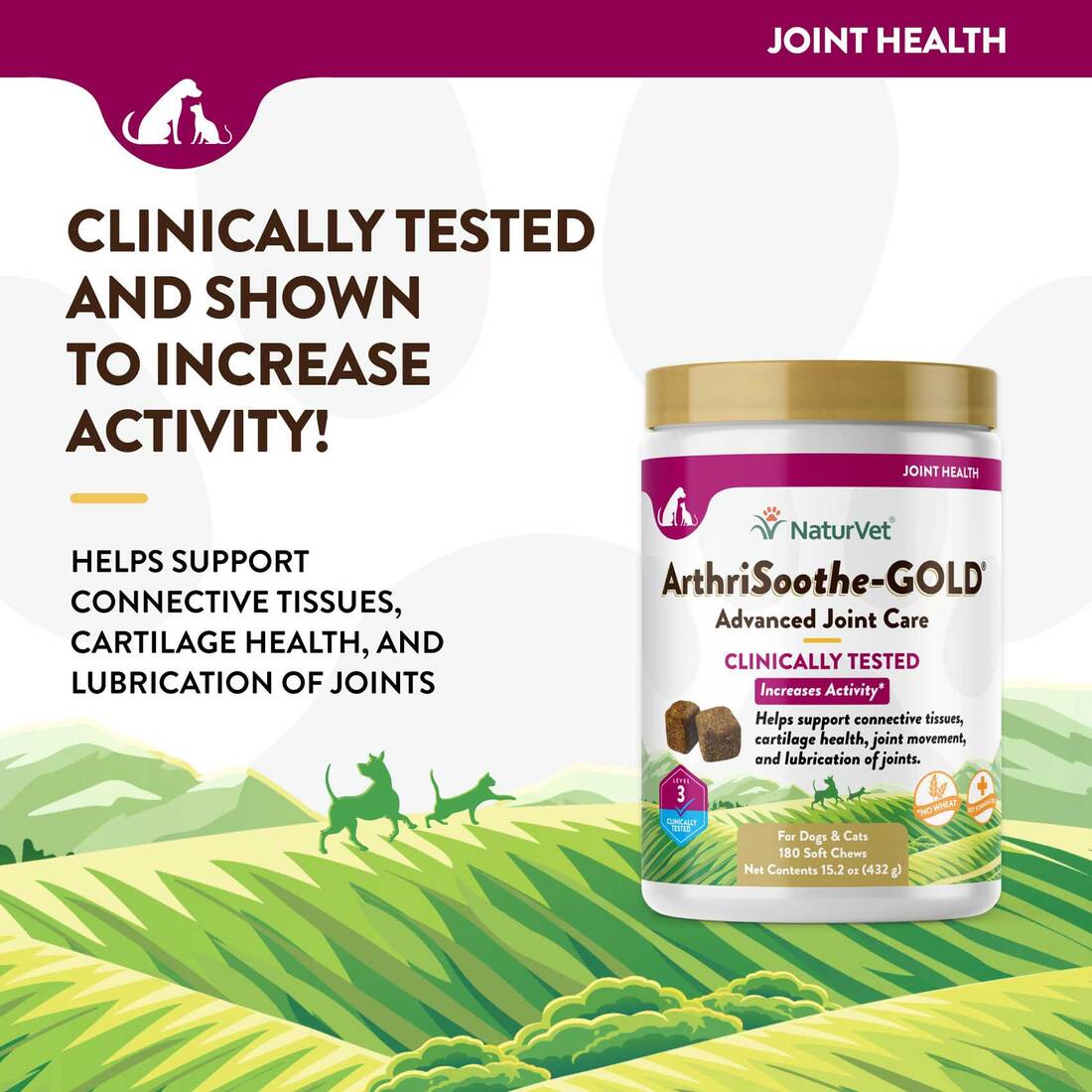 NaturVet Clinically Tested ArthriSoothe Gold Level 3 Joint Care Soft Chew, 180 Count