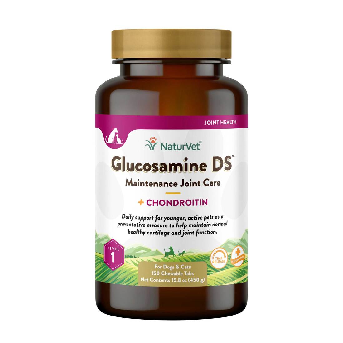 NaturVet Glucosamine DS Level 1 Maintenance Joint Care Time Release, Chewable Dog Tablets, 150 count