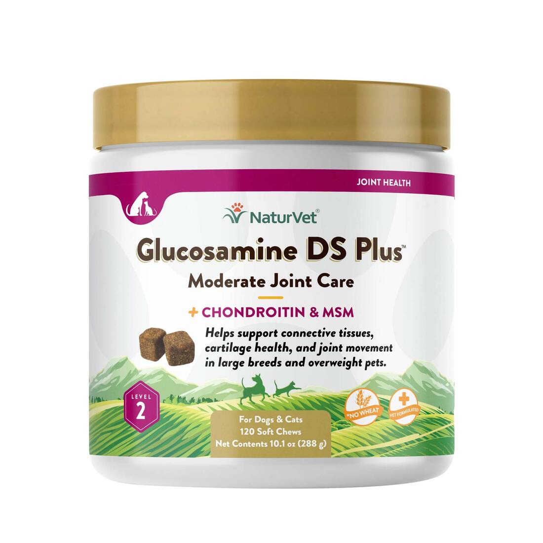 NaturVet Glucosamine DS Plus Level 2 Moderate Joint Care Soft Chews, 120 count