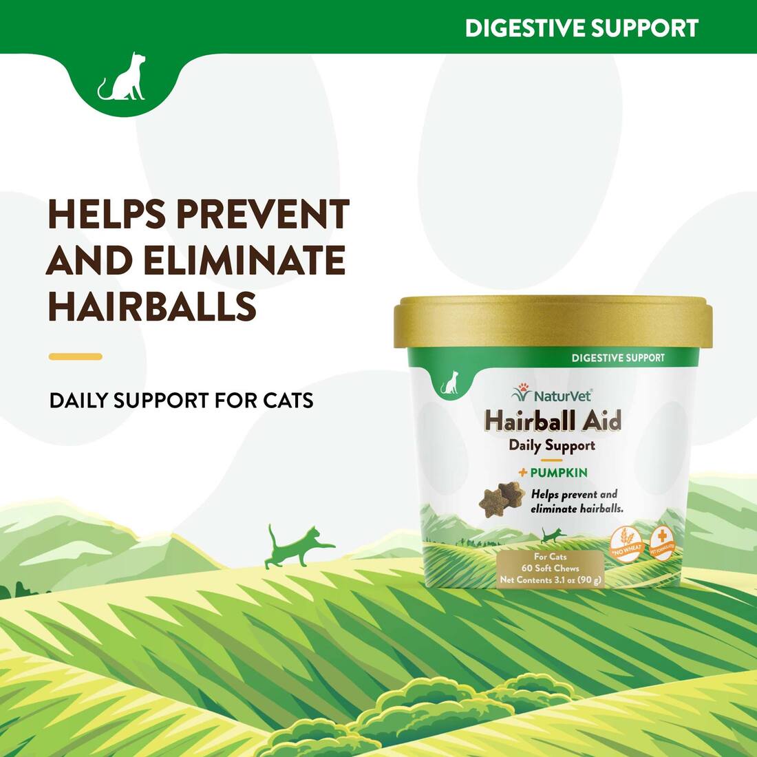 NaturVet Hairball Aid Plus Pumpkin Cat Soft Chew Cup, 60 Count