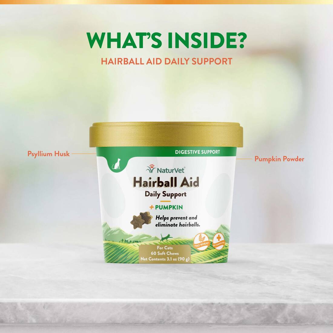 NaturVet Hairball Aid Plus Pumpkin Cat Soft Chew Cup, 60 Count