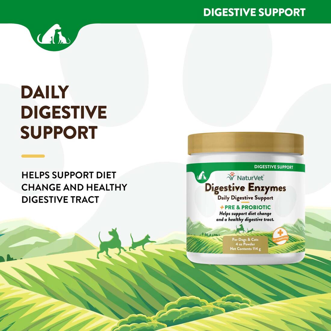 NaturVet Digestive Enzymes Plus Probiotics Powder, 4 Ounces
