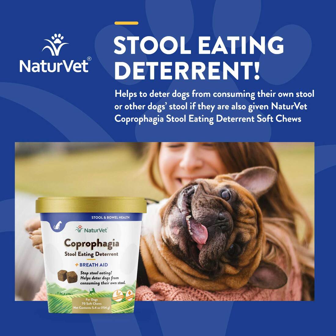 NaturVet Coprophagia Stool Eating Deterrent Plus Breath Aid Dog Soft Chews, 70 Count