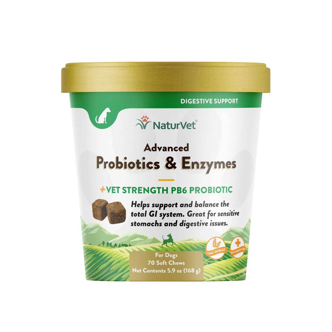 NaturVet Advanced Probiotics And Enzymes Plus Soft Chews For Dogs, 70 Count