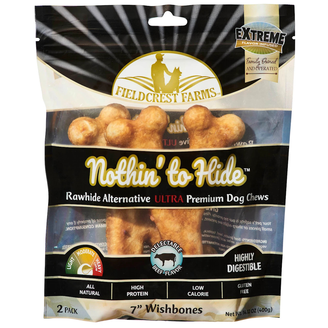 Fieldcrest Farms Nothin To Hide Beef Wishbone Dog Treat, 7 Inches, 2 Count